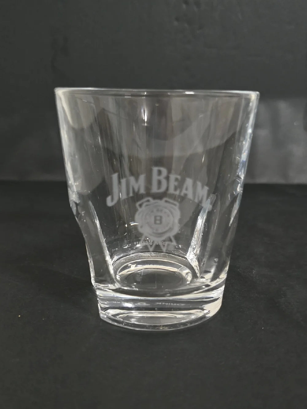 Pair of Jim Beam Etched Whiskey Glasses with Pinched Base